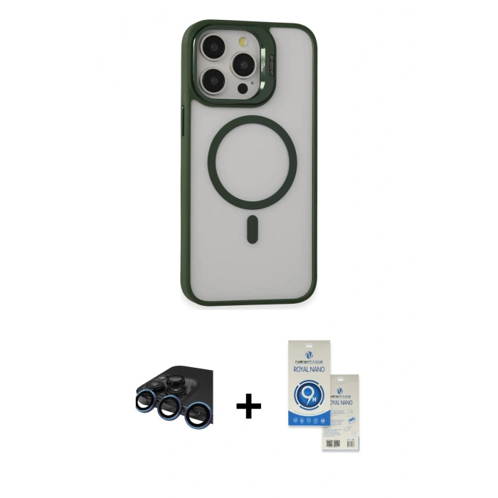 MARSİLYAN™- iPhone 15 Pro Kılıf Ahenk Klasik Özel Seri - Şeffaf Royal Nano Ekran Koruyucu + Raze Metal Kamera Lens - LT