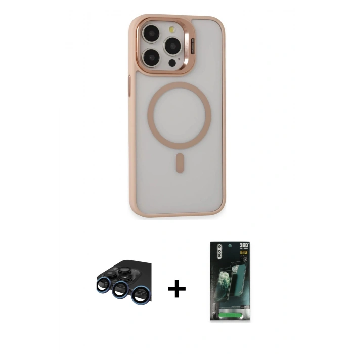 MARSİLYAN™- iPhone 15 Pro Kılıf Ahenk Klasik Özel Seri - Siyah 360 Mat Full Body Arka Koruyucu + Raze Metal Kamera Lens - LT