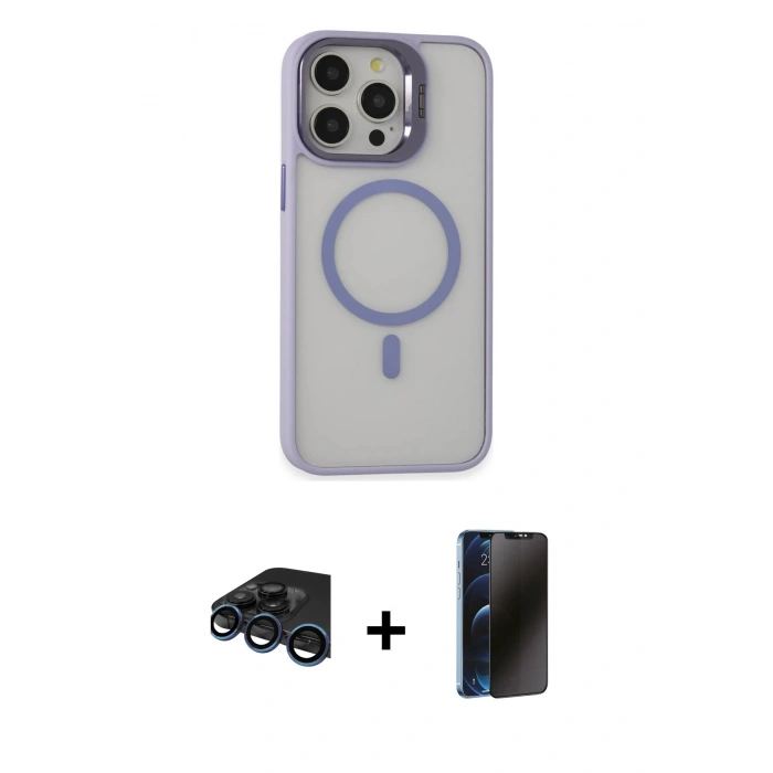 MARSİLYAN™- iPhone 15 Pro Kılıf Ahenk Klasik Özel Seri - Siyah 3D Antistatik Hayalet Cam Ekran Koruyucu + Raze Metal Kamera Lens - LT