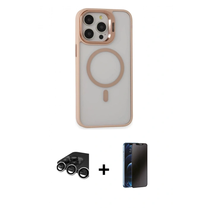 MARSİLYAN™- iPhone 15 Pro Kılıf Ahenk Klasik Özel Seri - Siyah 3D Antistatik Hayalet Cam Ekran Koruyucu + Raze Metal Kamera Lens - GS