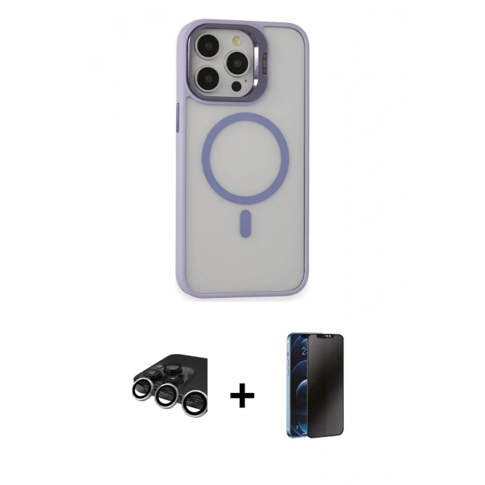 MARSİLYAN™- iPhone 15 Pro Kılıf Ahenk Klasik Özel Seri - Siyah 3D Antistatik Hayalet Cam Ekran Koruyucu + Raze Metal Kamera Lens - GS