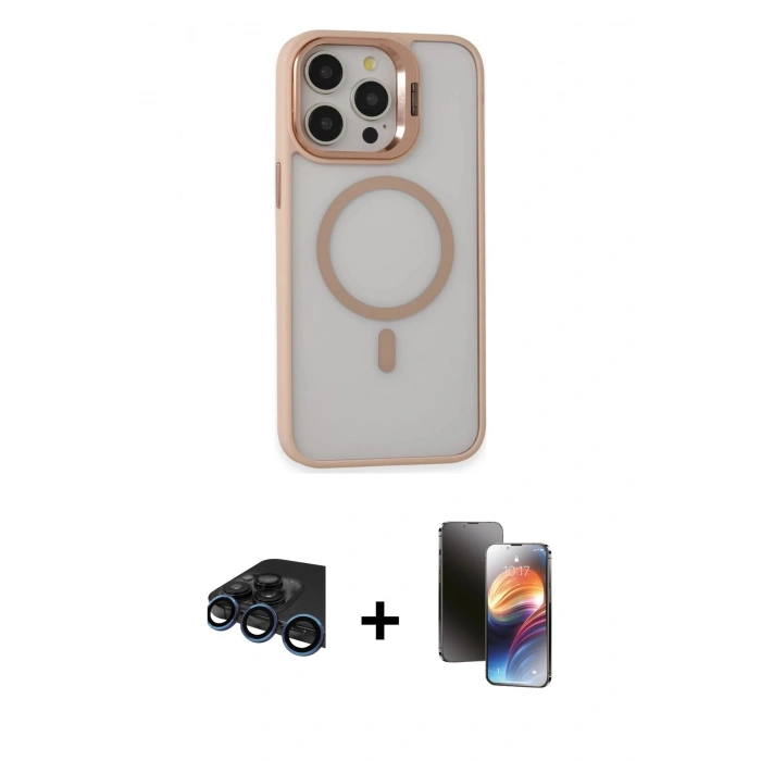 MARSİLYAN™- iPhone 15 Pro Kılıf Ahenk Klasik Özel Seri - Siyah 3D Antistatik Mat Seramik Nano Ekran Koruyucu + Raze Metal Kamera Lens - LT