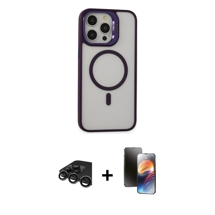 MARSİLYAN™- iPhone 15 Pro Kılıf Ahenk Klasik Özel Seri - Siyah 3D Antistatik Mat Seramik Nano Ekran Koruyucu + Raze Metal Kamera Lens - TMGI
