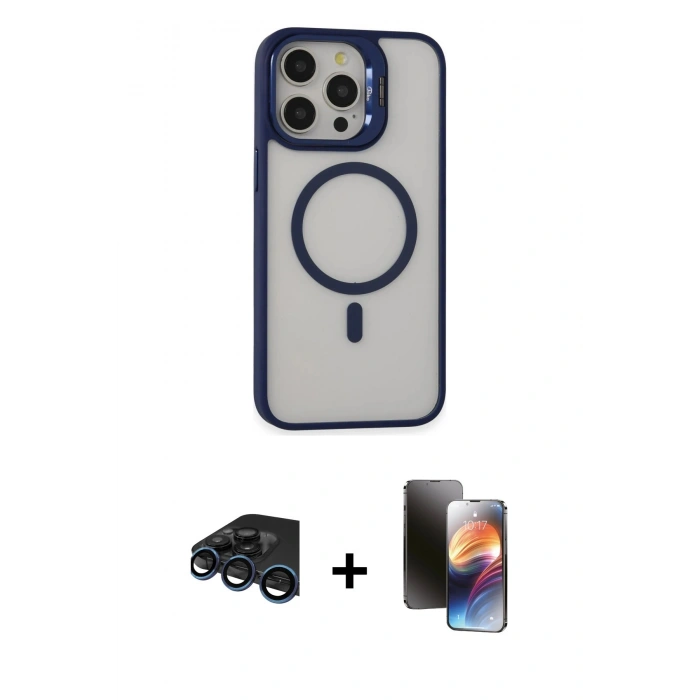 MARSİLYAN™- iPhone 15 Pro Kılıf Ahenk Klasik Özel Seri - Siyah 3D Antistatik Mat Seramik Nano Ekran Koruyucu + Raze Metal Kamera Lens - LT