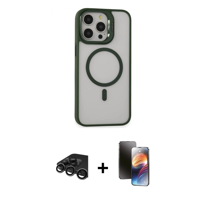 MARSİLYAN™- iPhone 15 Pro Kılıf Ahenk Klasik Özel Seri - Siyah 3D Antistatik Mat Seramik Nano Ekran Koruyucu + Raze Metal Kamera Lens - TMGI