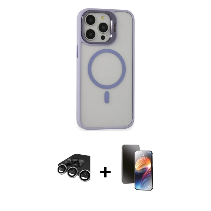 MARSİLYAN™- iPhone 15 Pro Kılıf Ahenk Klasik Özel Seri - Siyah 3D Antistatik Mat Seramik Nano Ekran Koruyucu + Raze Metal Kamera Lens - GS
