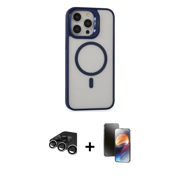 MARSİLYAN™- iPhone 15 Pro Kılıf Ahenk Klasik Özel Seri - Siyah 3D Antistatik Mat Seramik Nano Ekran Koruyucu + Raze Metal Kamera Lens - GS