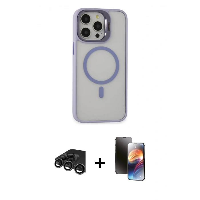 MARSİLYAN™- iPhone 15 Pro Kılıf Ahenk Klasik Özel Seri - Siyah 3D Antistatik Mat Seramik Nano Ekran Koruyucu + Raze Metal Kamera Lens - TMGI