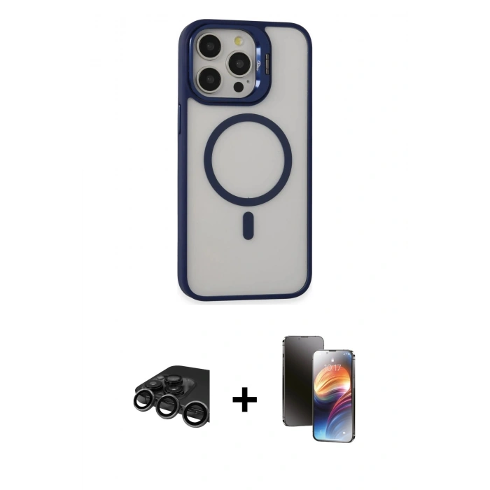 MARSİLYAN™- iPhone 15 Pro Kılıf Ahenk Klasik Özel Seri - Siyah 3D Antistatik Mat Seramik Nano Ekran Koruyucu + Raze Metal Kamera Lens - TMGI