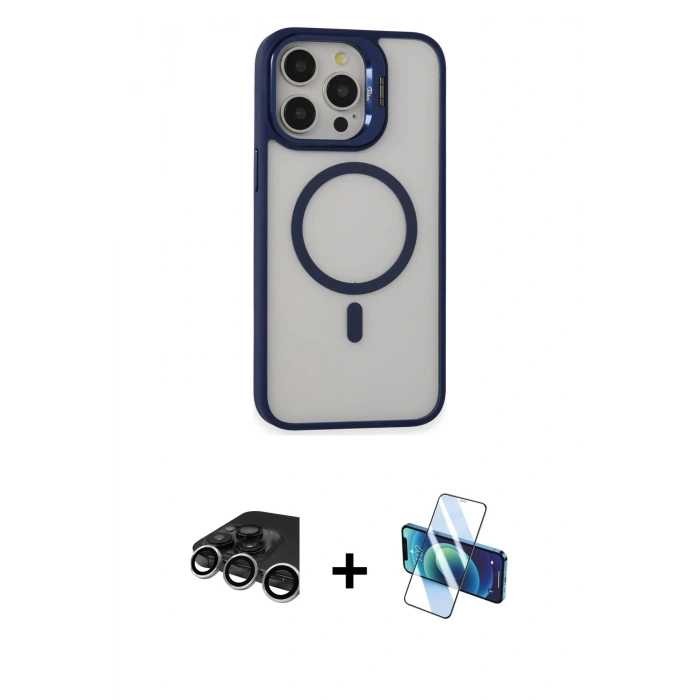 MARSİLYAN™- iPhone 15 Pro Kılıf Ahenk Klasik Özel Seri - Siyah 3D Antistatik Seramik Nano Ekran Koruyucu + Raze Metal Kamera Lens - GS