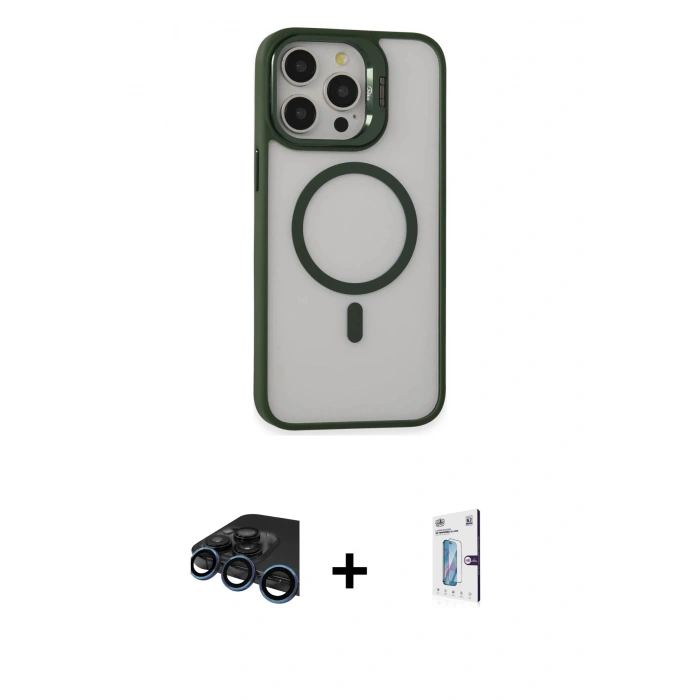 MARSİLYAN™- iPhone 15 Pro Kılıf Ahenk Klasik Özel Seri - Siyah Bilvis 0.18mm Plus Cam Ekran Koruyucu + Raze Metal Kamera Lens - LT