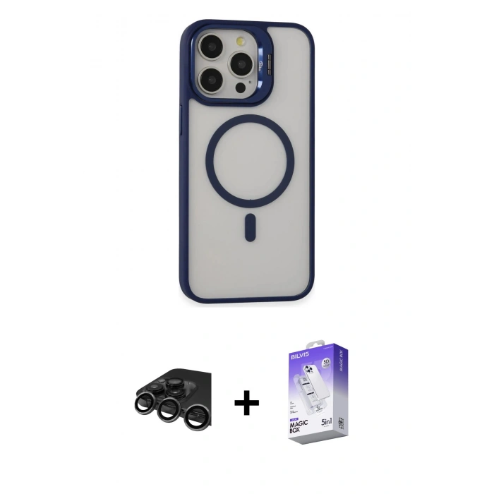 MARSİLYAN™- iPhone 15 Pro Kılıf Ahenk Klasik Özel Seri - Siyah Bilvis 5in1 3D Magic Cam Ekran Koruyucu + Raze Metal Kamera Lens - TMGI
