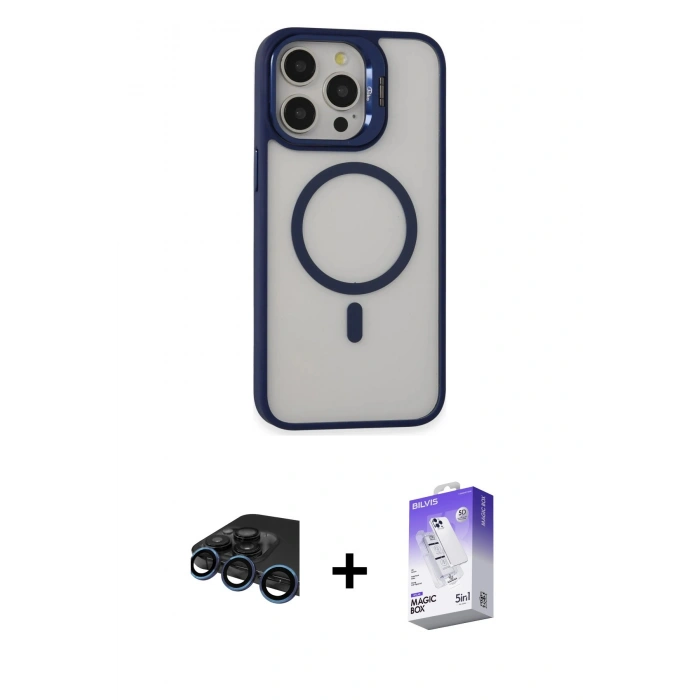 MARSİLYAN™- iPhone 15 Pro Kılıf Ahenk Klasik Özel Seri - Siyah Bilvis 5in1 3D Magic Cam Ekran Koruyucu + Raze Metal Kamera Lens - LT