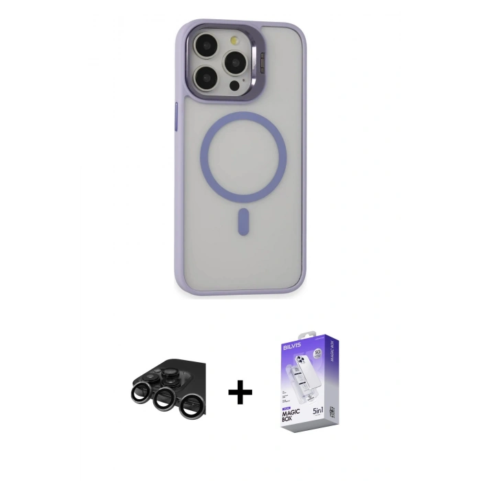 MARSİLYAN™- iPhone 15 Pro Kılıf Ahenk Klasik Özel Seri - Siyah Bilvis 5in1 3D Magic Cam Ekran Koruyucu + Raze Metal Kamera Lens - TMGI