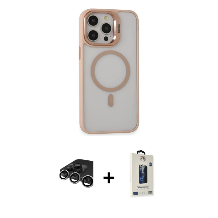 MARSİLYAN™- iPhone 15 Pro Kılıf Ahenk Klasik Özel Seri - Siyah Bilvis Hayalet Cam Ekran Koruyucu + Raze Metal Kamera Lens - GS