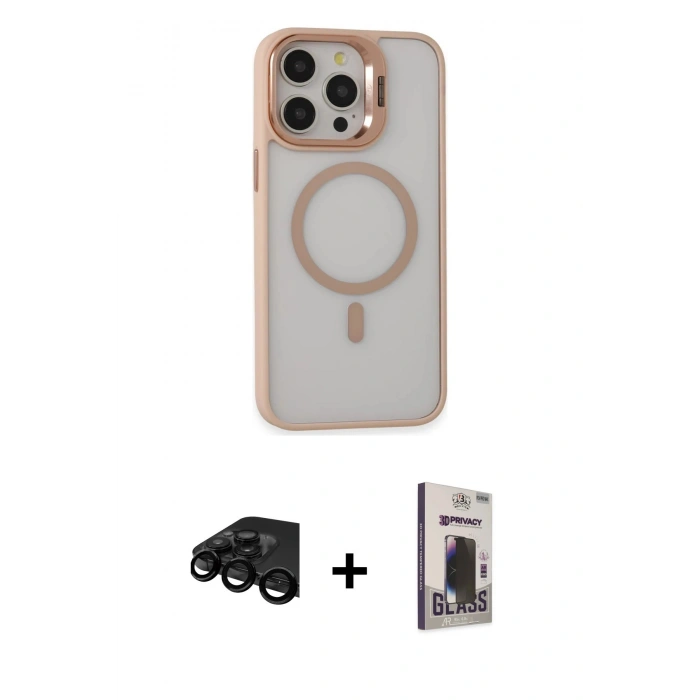 MARSİLYAN™- iPhone 15 Pro Kılıf Ahenk Klasik Özel Seri - Siyah Bilvis Hayalet Cam Ekran Koruyucu + Raze Metal Kamera Lens - SH