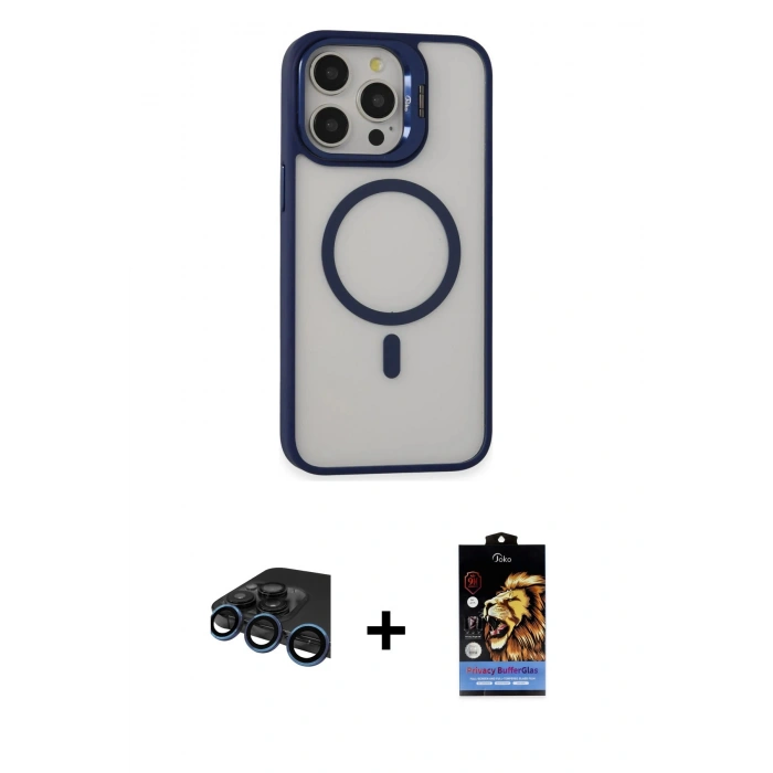 MARSİLYAN™- iPhone 15 Pro Kılıf Ahenk Klasik Özel Seri - Siyah Buffer Hayalet Cam Ekran Koruyucu + Raze Metal Kamera Lens - LT