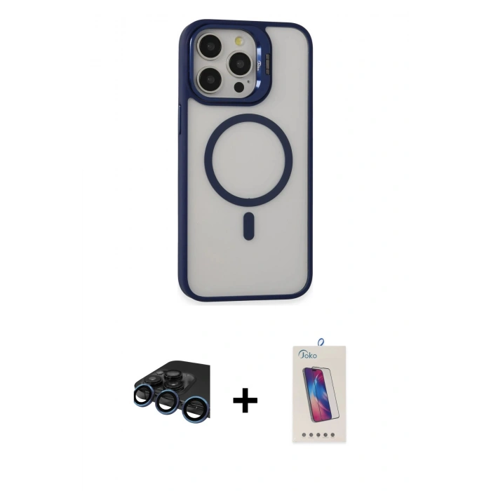 MARSİLYAN™- iPhone 15 Pro Kılıf Ahenk Klasik Özel Seri - Siyah Joko 5D Cam + Raze Metal Kamera Lens - LT