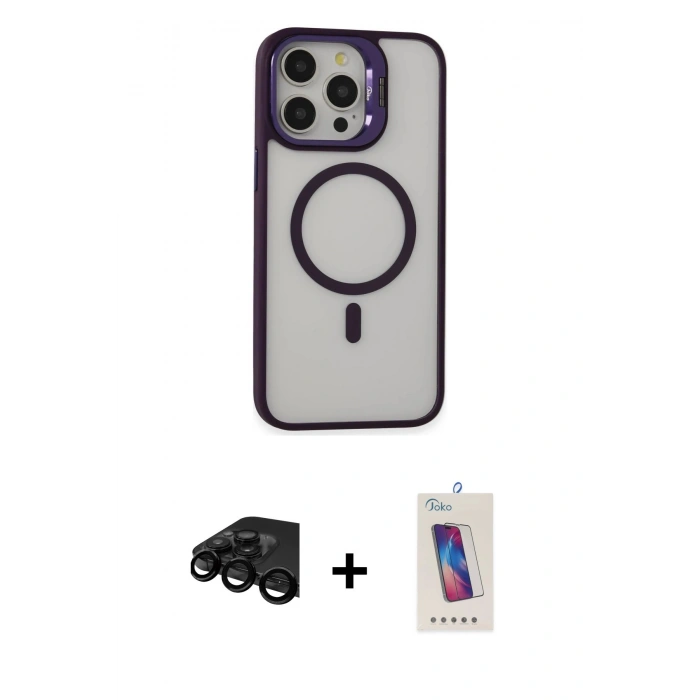 MARSİLYAN™- iPhone 15 Pro Kılıf Ahenk Klasik Özel Seri - Siyah Joko 5D Cam + Raze Metal Kamera Lens - SH