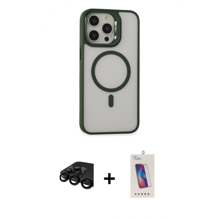 MARSİLYAN™- iPhone 15 Pro Kılıf Ahenk Klasik Özel Seri - Siyah Joko 5D Cam + Raze Metal Kamera Lens - SH