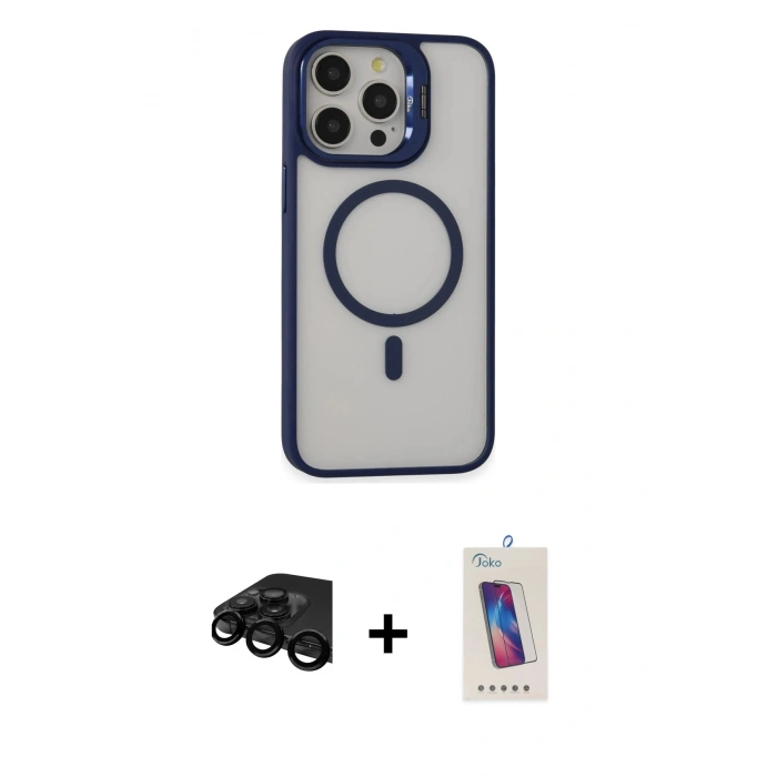 MARSİLYAN™- iPhone 15 Pro Kılıf Ahenk Klasik Özel Seri - Siyah Joko 5D Cam + Raze Metal Kamera Lens - SH