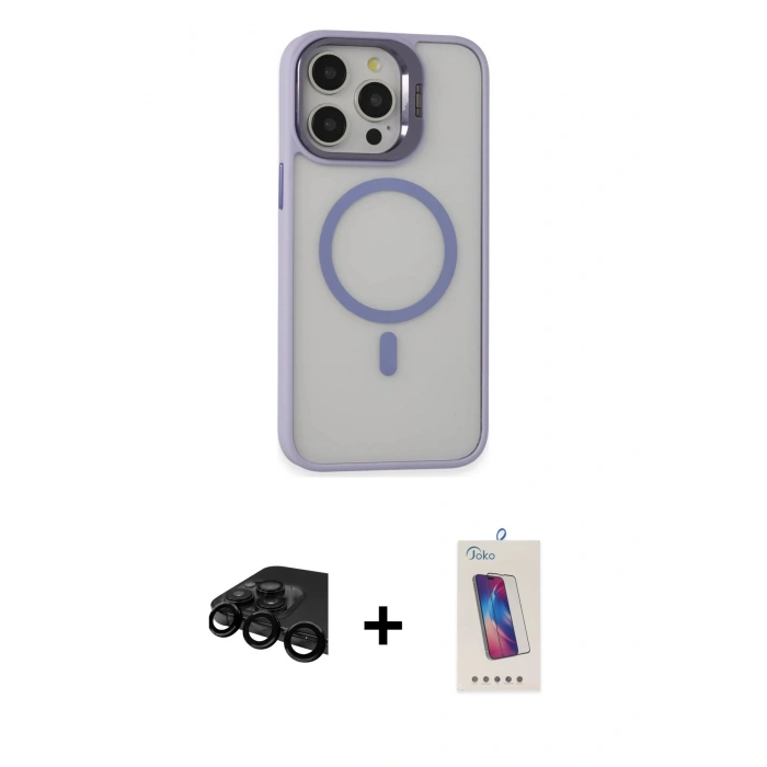 MARSİLYAN™- iPhone 15 Pro Kılıf Ahenk Klasik Özel Seri - Siyah Joko 5D Cam + Raze Metal Kamera Lens - SH