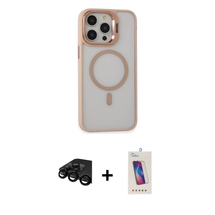 MARSİLYAN™- iPhone 15 Pro Kılıf Ahenk Klasik Özel Seri - Siyah Joko 5D Cam + Raze Metal Kamera Lens - SH