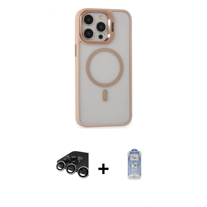 MARSİLYAN™- iPhone 15 Pro Kılıf Ahenk Klasik Özel Seri - Siyah Joko Magic 5D Cam + Raze Metal Kamera Lens - GS