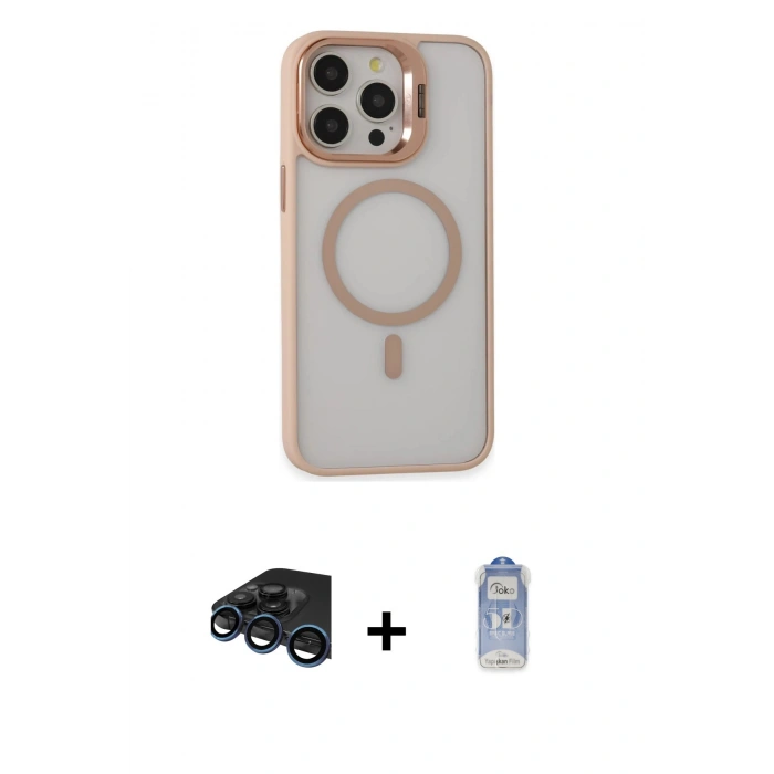 MARSİLYAN™- iPhone 15 Pro Kılıf Ahenk Klasik Özel Seri - Siyah Joko Magic 5D Cam + Raze Metal Kamera Lens - LT