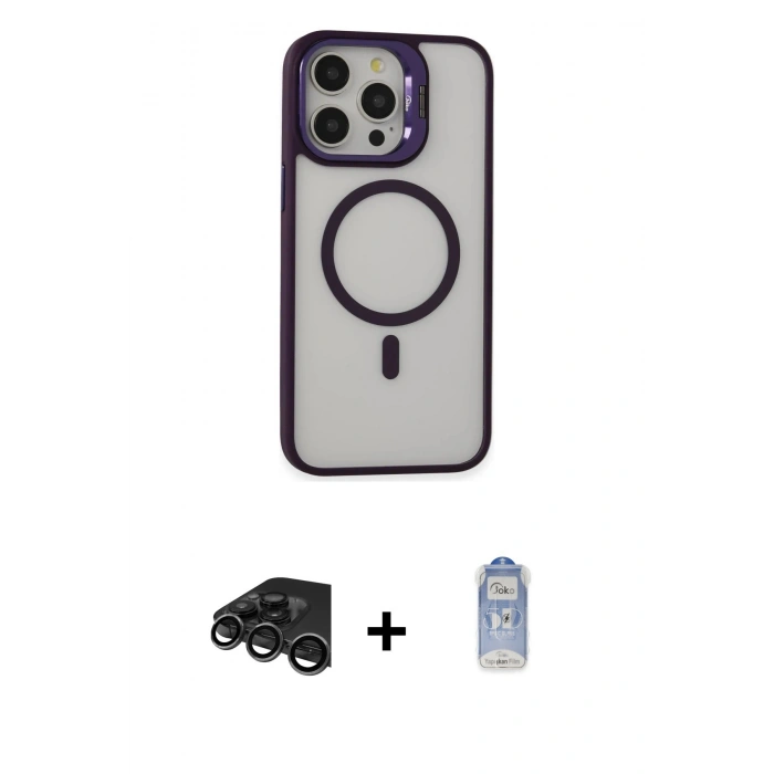 MARSİLYAN™- iPhone 15 Pro Kılıf Ahenk Klasik Özel Seri - Siyah Joko Magic 5D Cam + Raze Metal Kamera Lens - TMGI