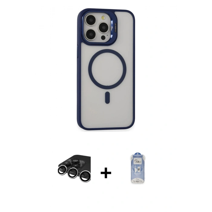 MARSİLYAN™- iPhone 15 Pro Kılıf Ahenk Klasik Özel Seri - Siyah Joko Magic 5D Cam + Raze Metal Kamera Lens - GS