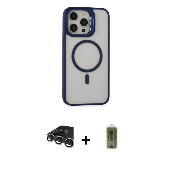MARSİLYAN™- iPhone 15 Pro Kılıf Ahenk Klasik Özel Seri - Siyah Joko Magic 5D Hayalet Cam + Raze Metal Kamera Lens - GS