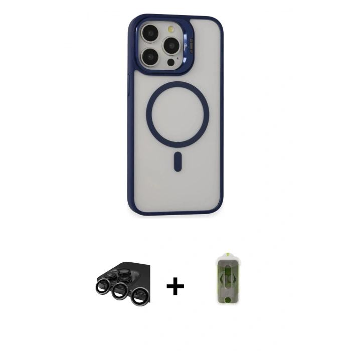 MARSİLYAN™- iPhone 15 Pro Kılıf Ahenk Klasik Özel Seri - Siyah Joko Magic 5D Hayalet Cam + Raze Metal Kamera Lens - TMGI