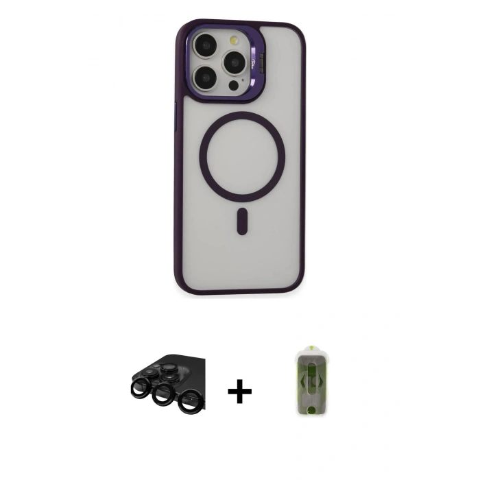 MARSİLYAN™- iPhone 15 Pro Kılıf Ahenk Klasik Özel Seri - Siyah Joko Magic 5D Hayalet Cam + Siyah Raze Metal Kamera Lens