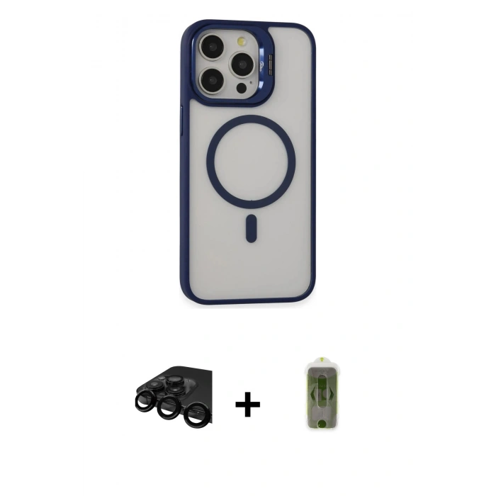 MARSİLYAN™- iPhone 15 Pro Kılıf Ahenk Klasik Özel Seri - Siyah Joko Magic 5D Hayalet Cam + Siyah Raze Metal Kamera Lens