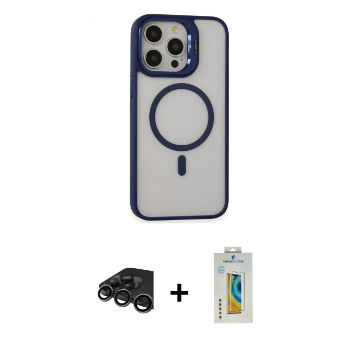 MARSİLYAN™- iPhone 15 Pro Kılıf Ahenk Klasik Özel Seri - Siyah Polymer Nano Ekran Koruyucu + Raze Metal Kamera Lens - TMGI