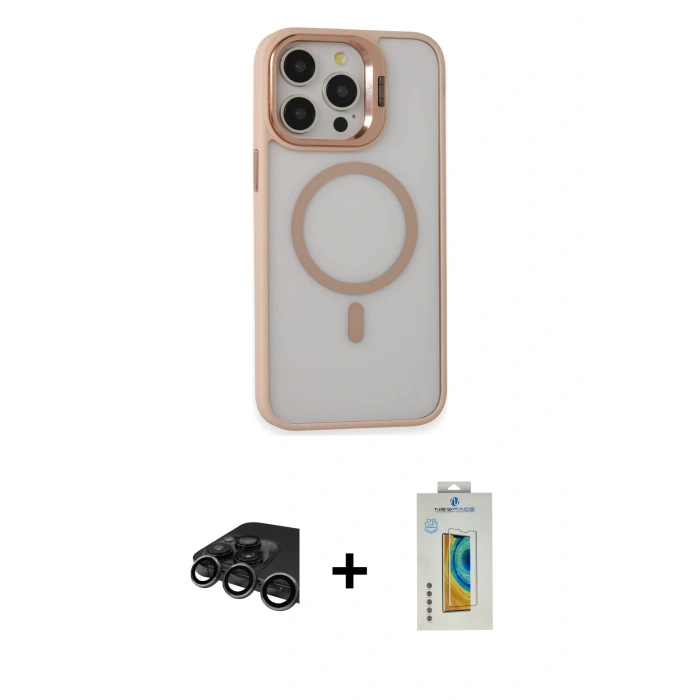 MARSİLYAN™- iPhone 15 Pro Kılıf Ahenk Klasik Özel Seri - Siyah Polymer Nano Ekran Koruyucu + Raze Metal Kamera Lens - TMGI