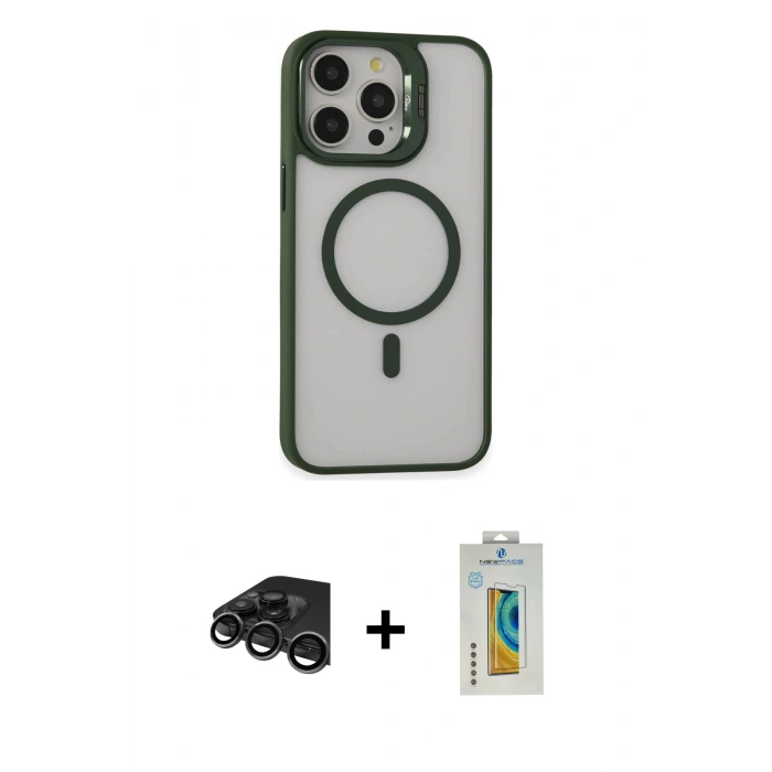 MARSİLYAN™- iPhone 15 Pro Kılıf Ahenk Klasik Özel Seri - Siyah Polymer Nano Ekran Koruyucu + Raze Metal Kamera Lens - TMGI