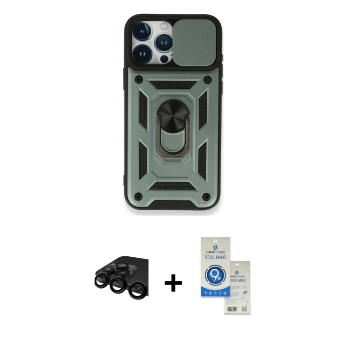 MARSİLYAN™- iPhone 15 Pro Kılıf Ahenk Klasik - Şeffaf Royal Nano Ekran Koruyucu + Raze Metal Kamera Lens - SH