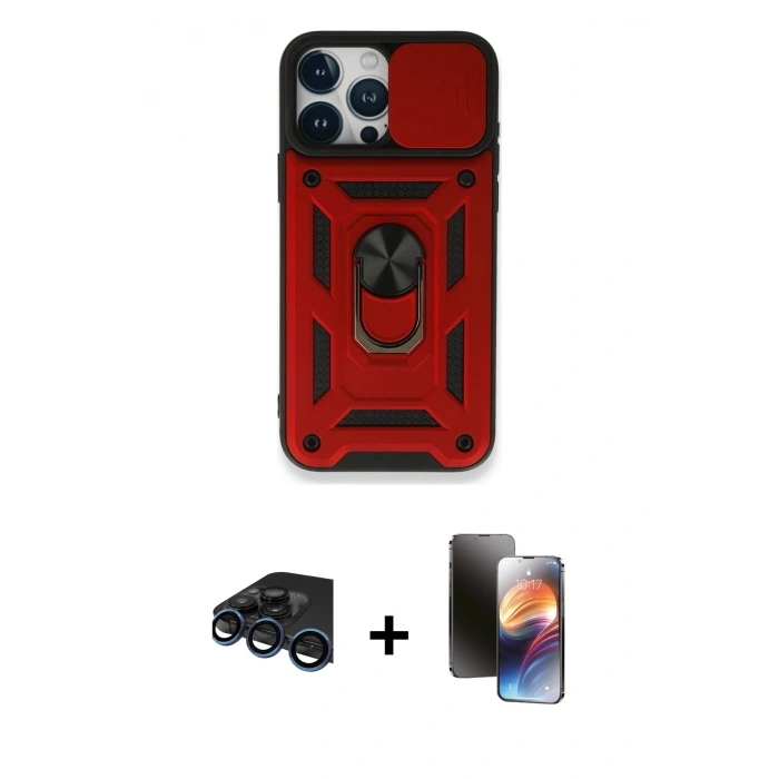 MARSİLYAN™- iPhone 15 Pro Kılıf Ahenk Klasik - Siyah 3D Antistatik Mat Seramik Nano Ekran Koruyucu + Raze Metal Kamera Lens - LT