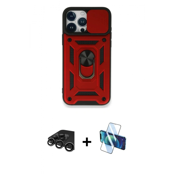 MARSİLYAN™- iPhone 15 Pro Kılıf Ahenk Klasik - Siyah 3D Antistatik Seramik Nano Ekran Koruyucu + Raze Metal Kamera Lens - TMGI