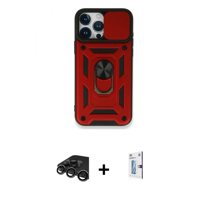 MARSİLYAN™- iPhone 15 Pro Kılıf Ahenk Klasik - Siyah Bilvis 0.18mm Plus Cam Ekran Koruyucu + Raze Metal Kamera Lens - TMGI