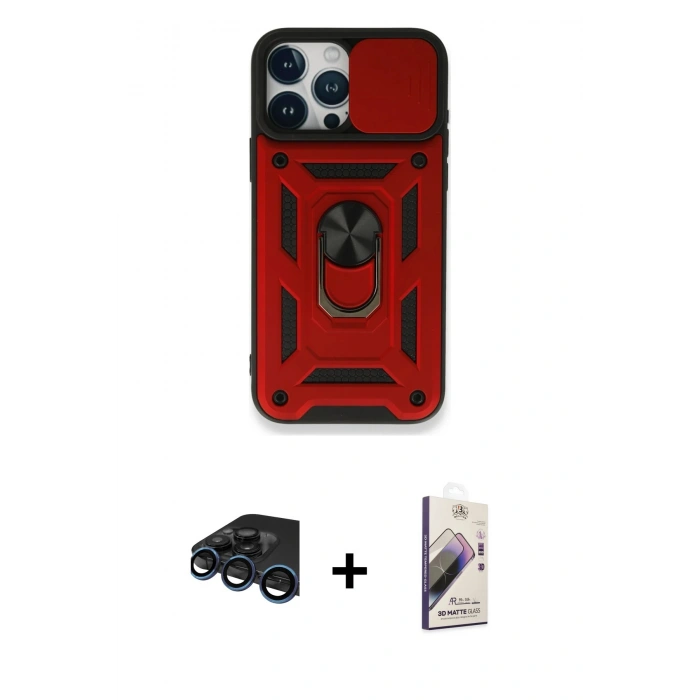 MARSİLYAN™- iPhone 15 Pro Kılıf Ahenk Klasik - Siyah Bilvis 3D Mat Cam Ekran Koruyucu + Raze Metal Kamera Lens - LT