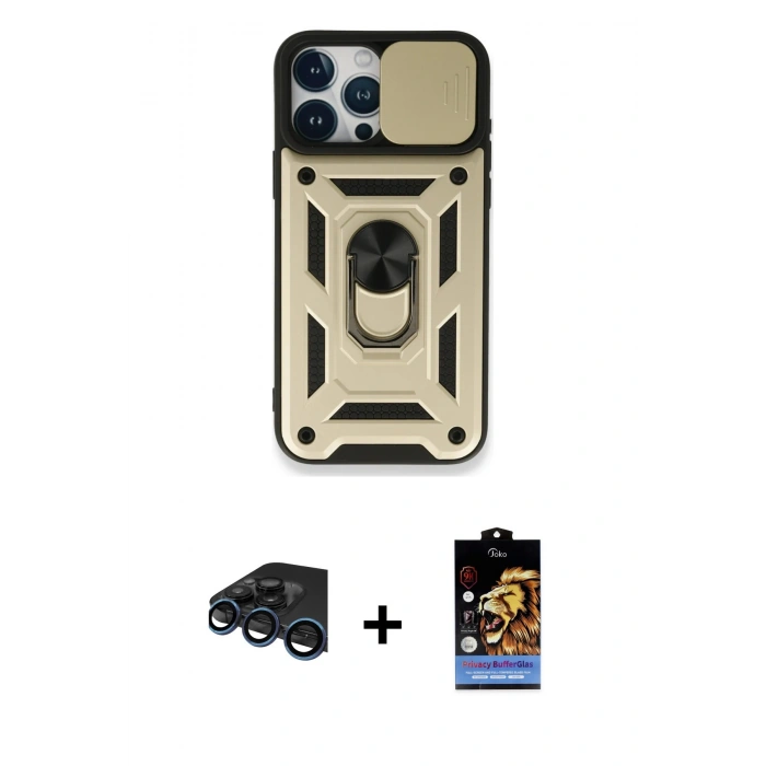 MARSİLYAN™- iPhone 15 Pro Kılıf Ahenk Klasik - Siyah Buffer Hayalet Cam Ekran Koruyucu + Raze Metal Kamera Lens - LT