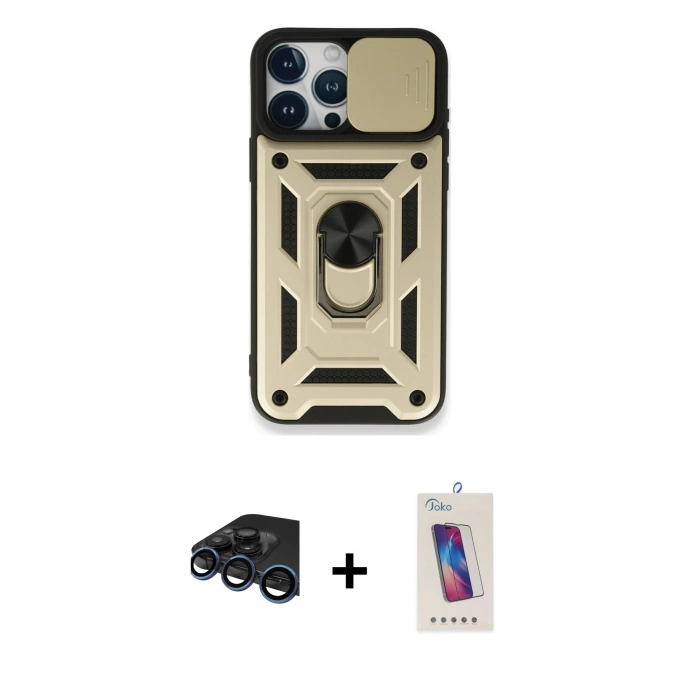 MARSİLYAN™- iPhone 15 Pro Kılıf Ahenk Klasik - Siyah Joko 5D Cam + Raze Metal Kamera Lens - LT