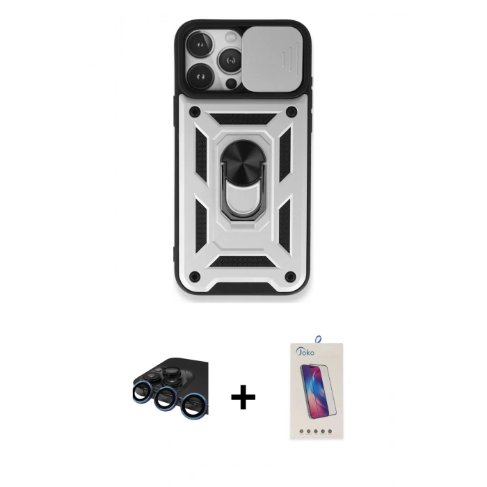MARSİLYAN™- iPhone 15 Pro Kılıf Ahenk Klasik - Siyah Joko 5D Cam + Raze Metal Kamera Lens - LT