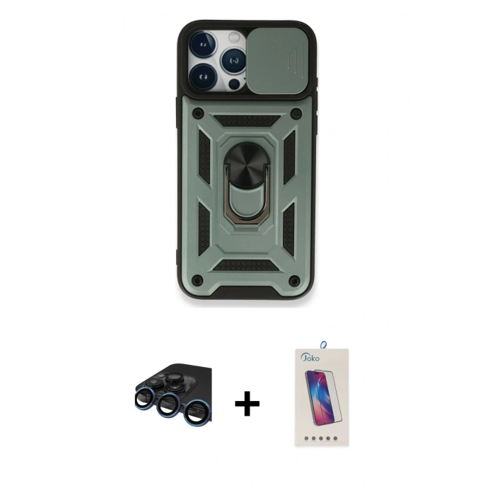 MARSİLYAN™- iPhone 15 Pro Kılıf Ahenk Klasik - Siyah Joko 5D Cam + Raze Metal Kamera Lens - LT
