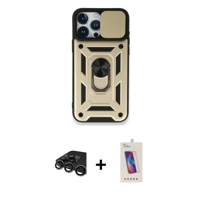 MARSİLYAN™- iPhone 15 Pro Kılıf Ahenk Klasik - Siyah Joko 5D Cam + Raze Metal Kamera Lens - TMGI