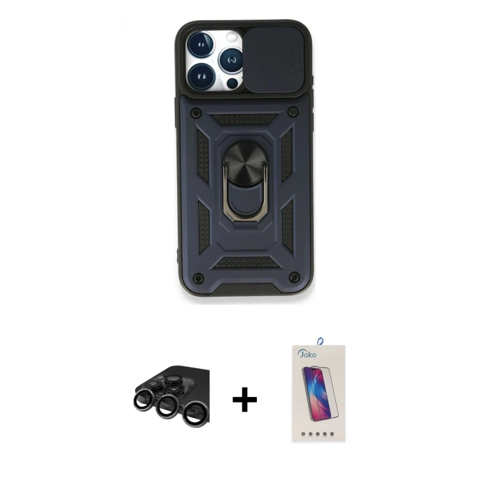 MARSİLYAN™- iPhone 15 Pro Kılıf Ahenk Klasik - Siyah Joko 5D Cam + Raze Metal Kamera Lens - TMGI