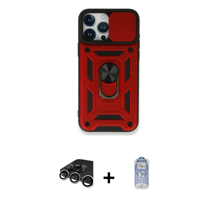 MARSİLYAN™- iPhone 15 Pro Kılıf Ahenk Klasik - Siyah Joko Magic 5D Cam + Raze Metal Kamera Lens - GS